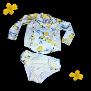 SWIMSUIT - 2 PC - JESSICA SIMPSON - LEMON PRINT - 18 Mo - Long Sleeve - Toddler